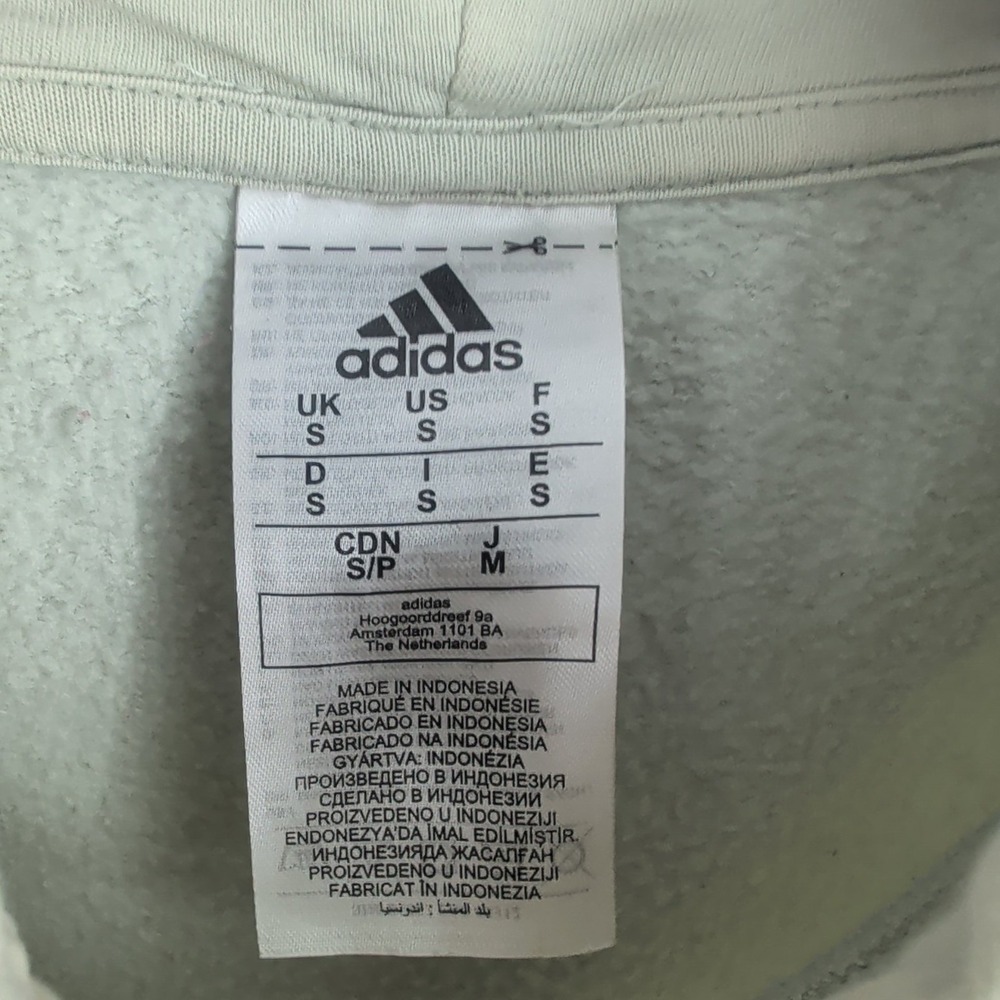 Adidas Feeling Cozy Fleece Pullover Green Logo Sporty Hoodie White Size Small - Picture 7 of 9